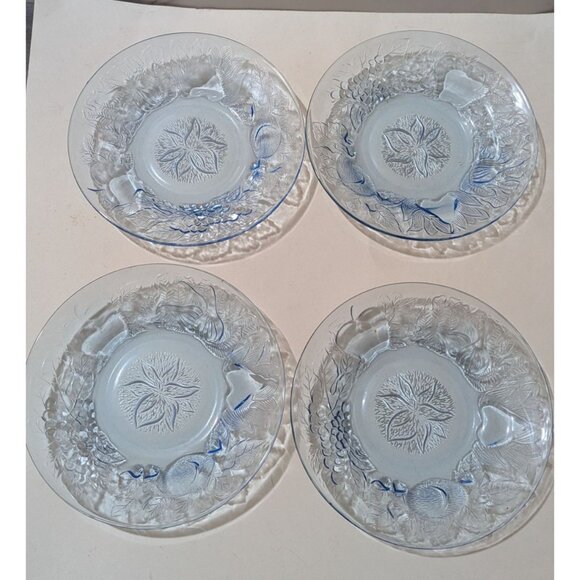 KIG Indonesia Ice Blue Glass Bowls Embossed 8.5” Fruit Pattern garden party - Picture 3 of 7